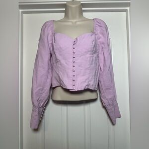 Forever 21 Lavender Long Sleeve Women’s Coquette Light Cute Button Up Blouse M